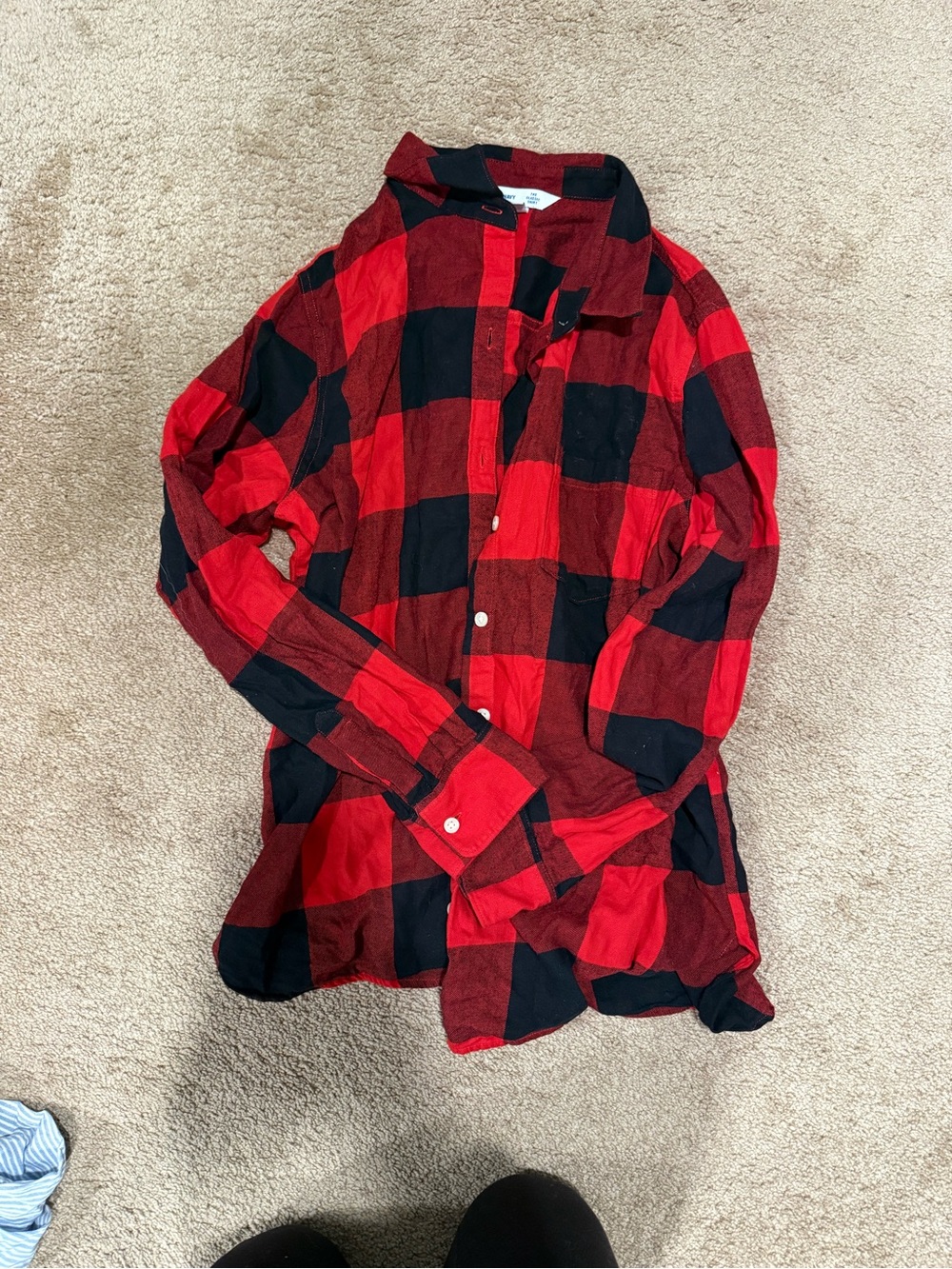 Old Navy Red and Black Plaid Button-Down Shirt